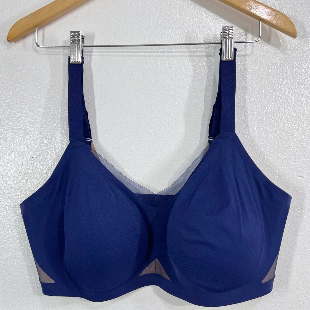 Honeylove CrossOver Wireless Liftwear Bra 40DD 40E Astral Navy Mesh Smoothing